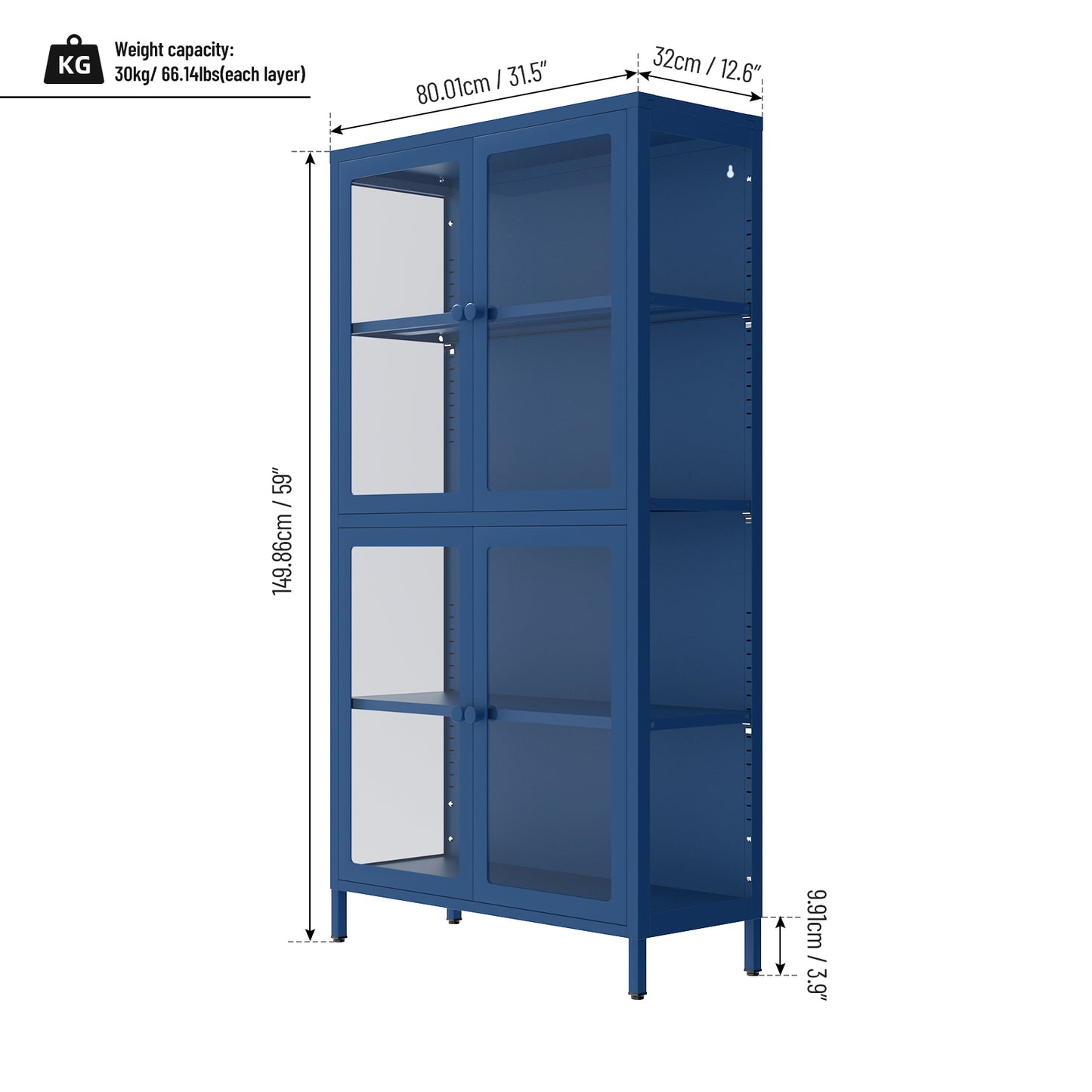 Hart Four Glass Door Storage Cabinet - Blue