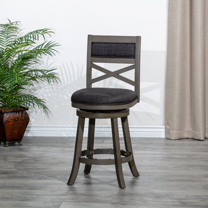 Counter Height X-Back Swivel Stool, Weathered Gray Finish, Charcoal Fabric Seat