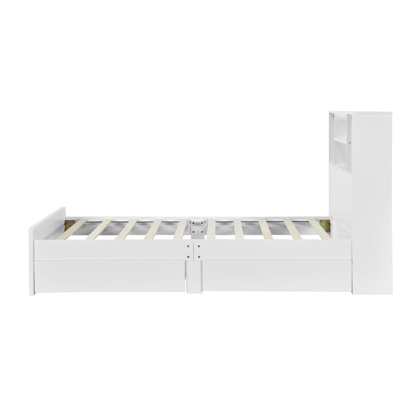 Taz Twin Size Platform Bed Frame with 4 Open Storage Shelves - White