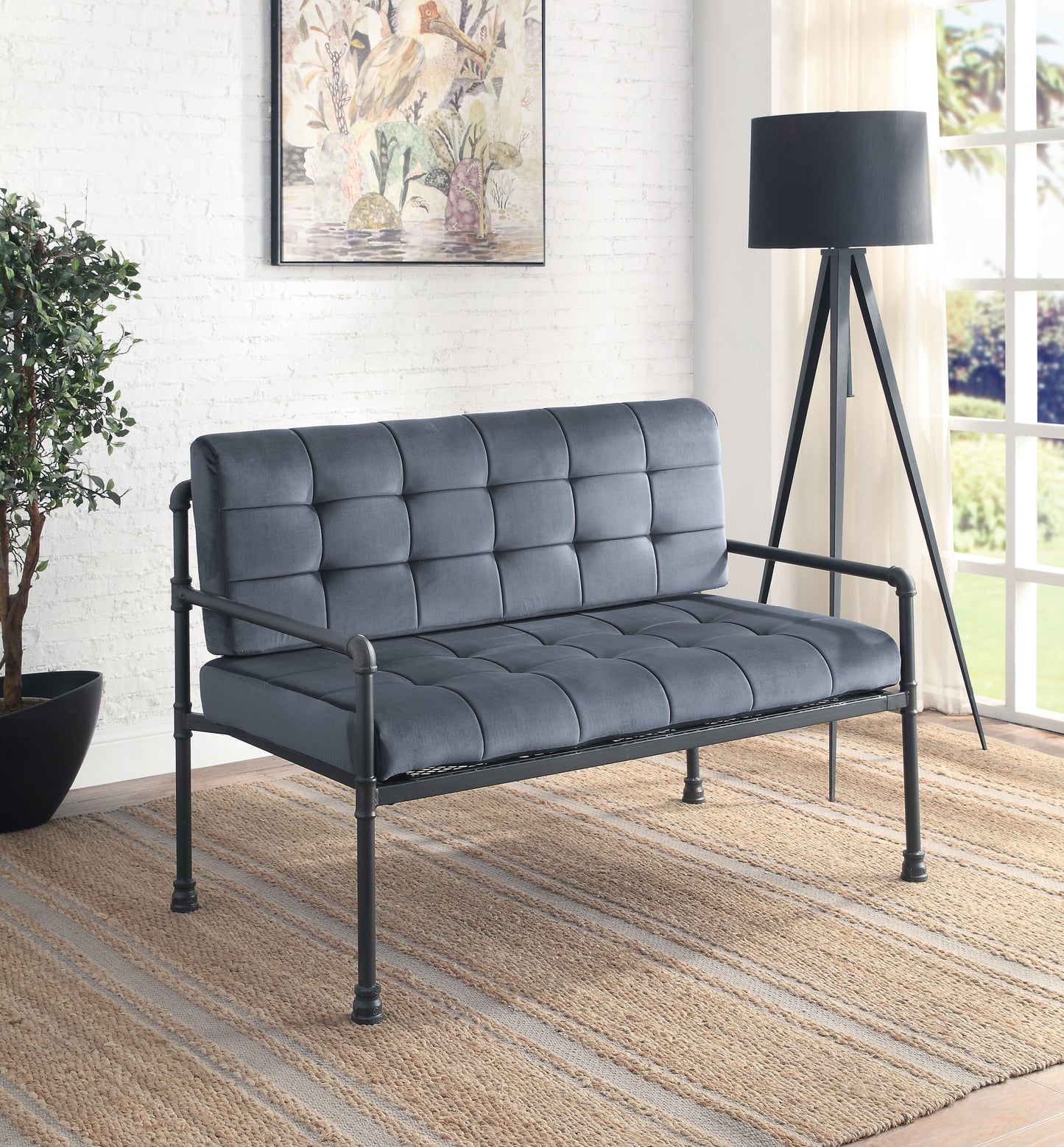 Brantley Velvet Loveseat - Gray