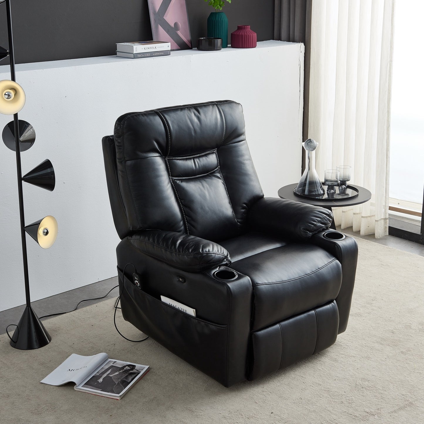 Cove Large size Electric Power Lift Recliner Chair with Massage and Heat - Black