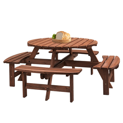 Nix 8-Person Circular Outdoor Wooden Picnic Table - Brown