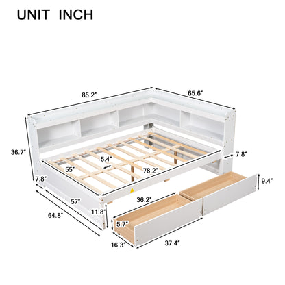 Parker Full Size Daybed with Bookcases -Drawers - White