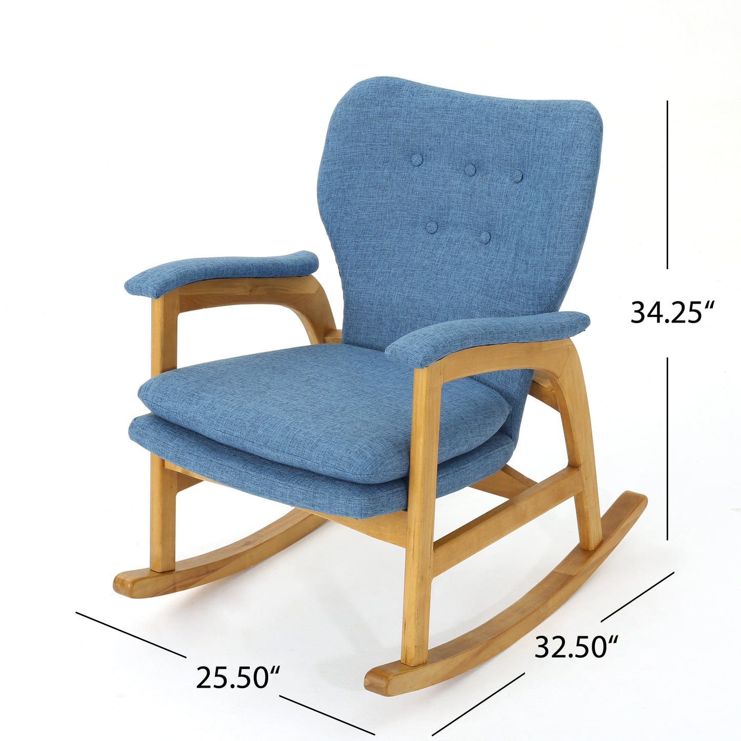 Indo Mid-Century Fabric Rocking Chair - Blue