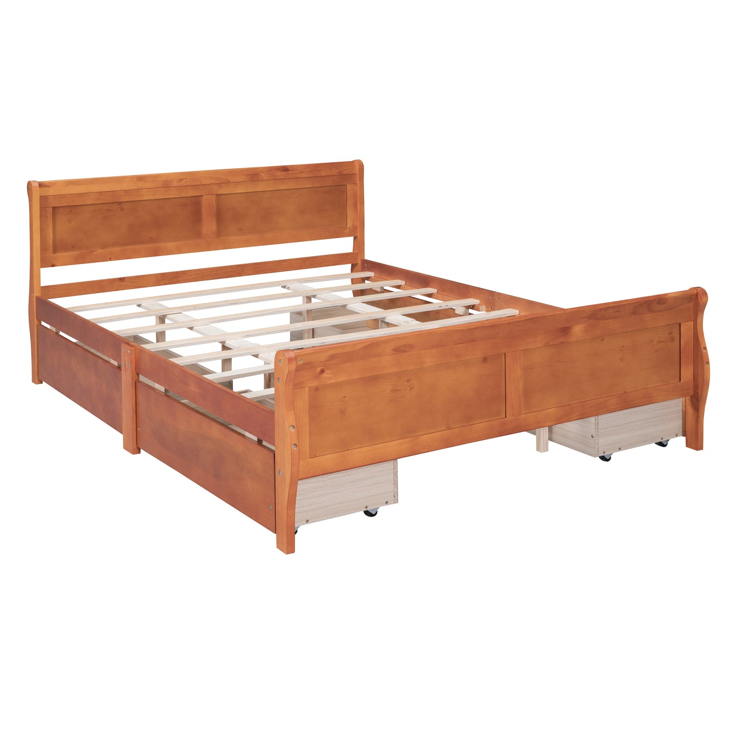 Meg Queen Size Wood Platform Bed with 4 Drawers - Oak