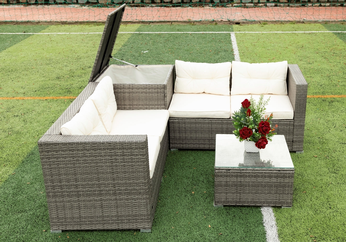 Stanley 4 Pc Outdoor Patio Rattan Sectional Sofa Set - Creme