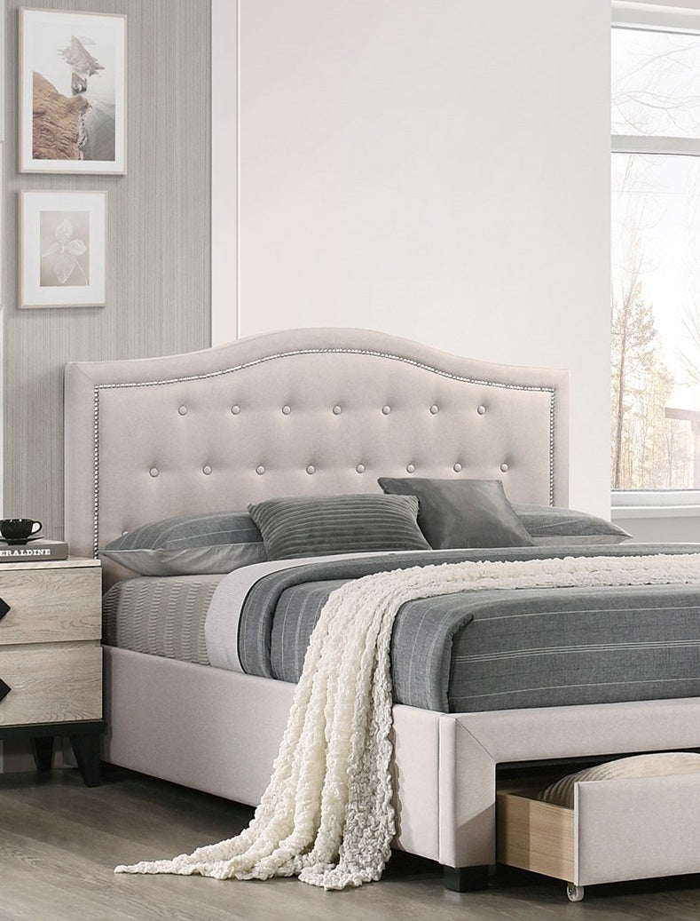 Imani Twin Size Bed w Drawer Button Tufted - Light Brown