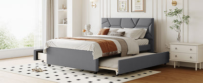 Brick Full Size Platform Bed with 2 drawers and Twin Size Trundle - Gray