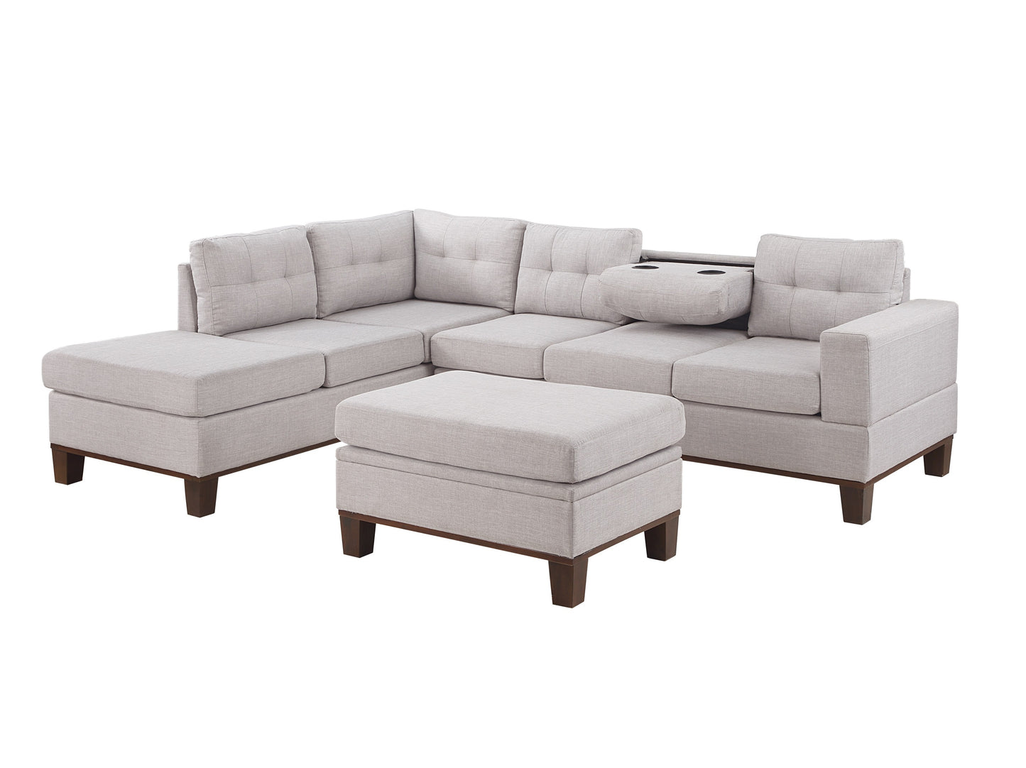 Hilo Fabric Reversible Sectional Sofa with Storage Ottoman - Light Gray