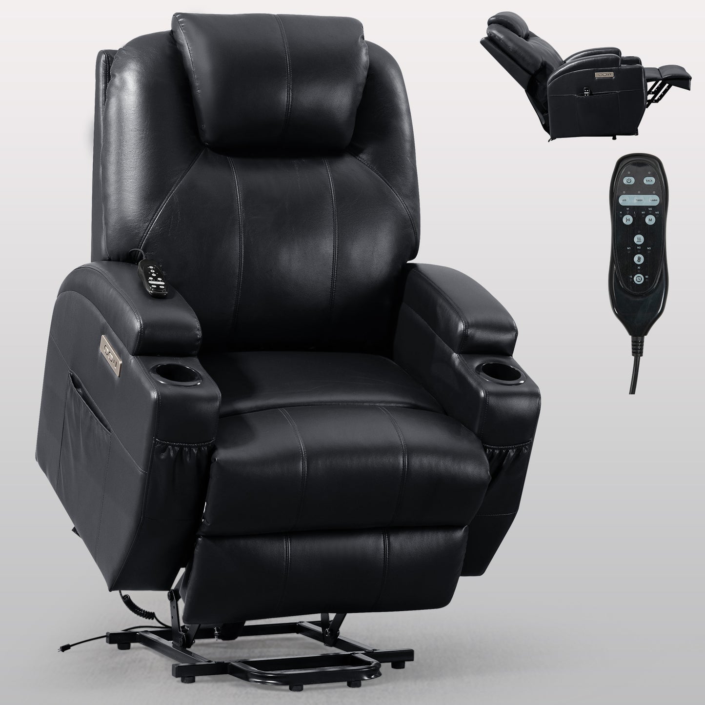 Adell Power Lift Recliner Chair with Heat and Massage - Black