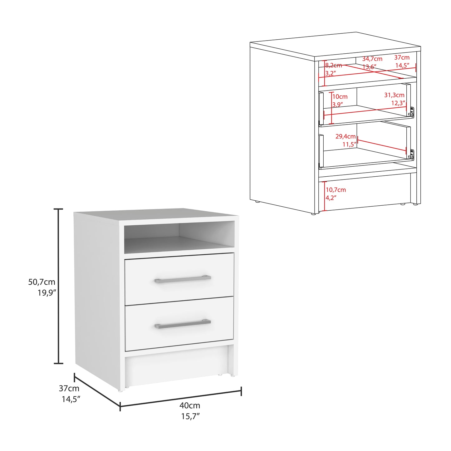 Eter Nightstand Two Drawers - White