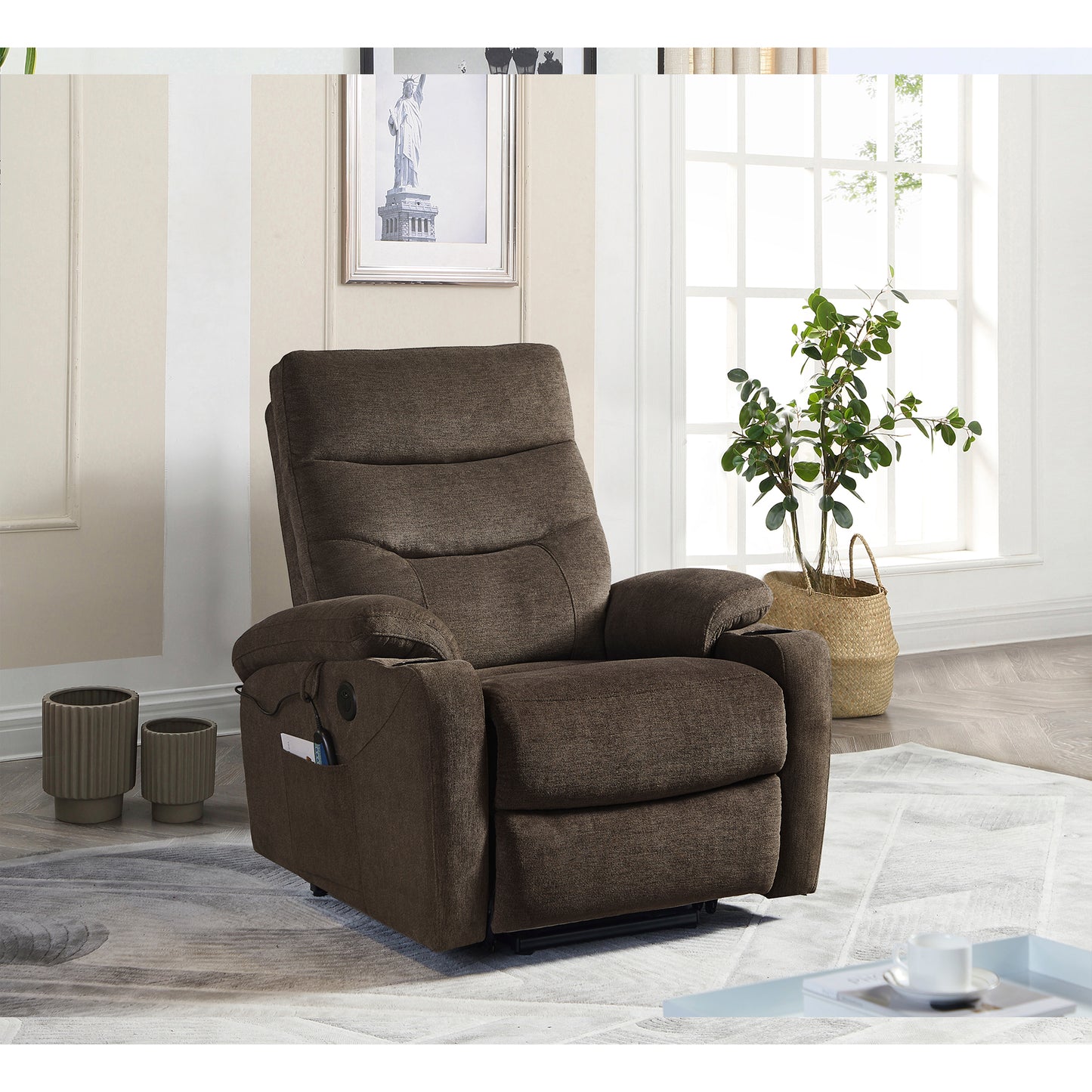 Trek Electric Power Lift Recliner Chair with Massage and Heat - Dark Brown