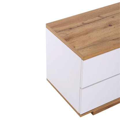 Dena Modern TV stand with Door Rebound Device - White+Natural