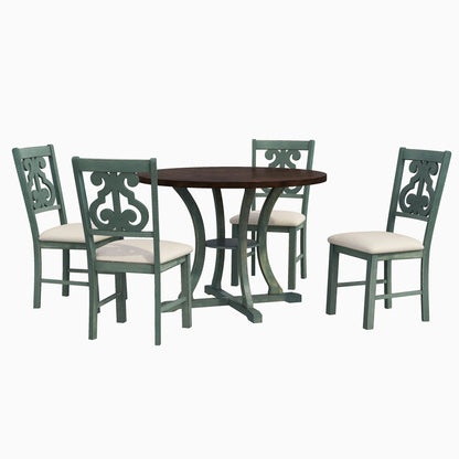 Tristan 5pc Dining Set Round Table 4x Side Chairs - Antique Blue