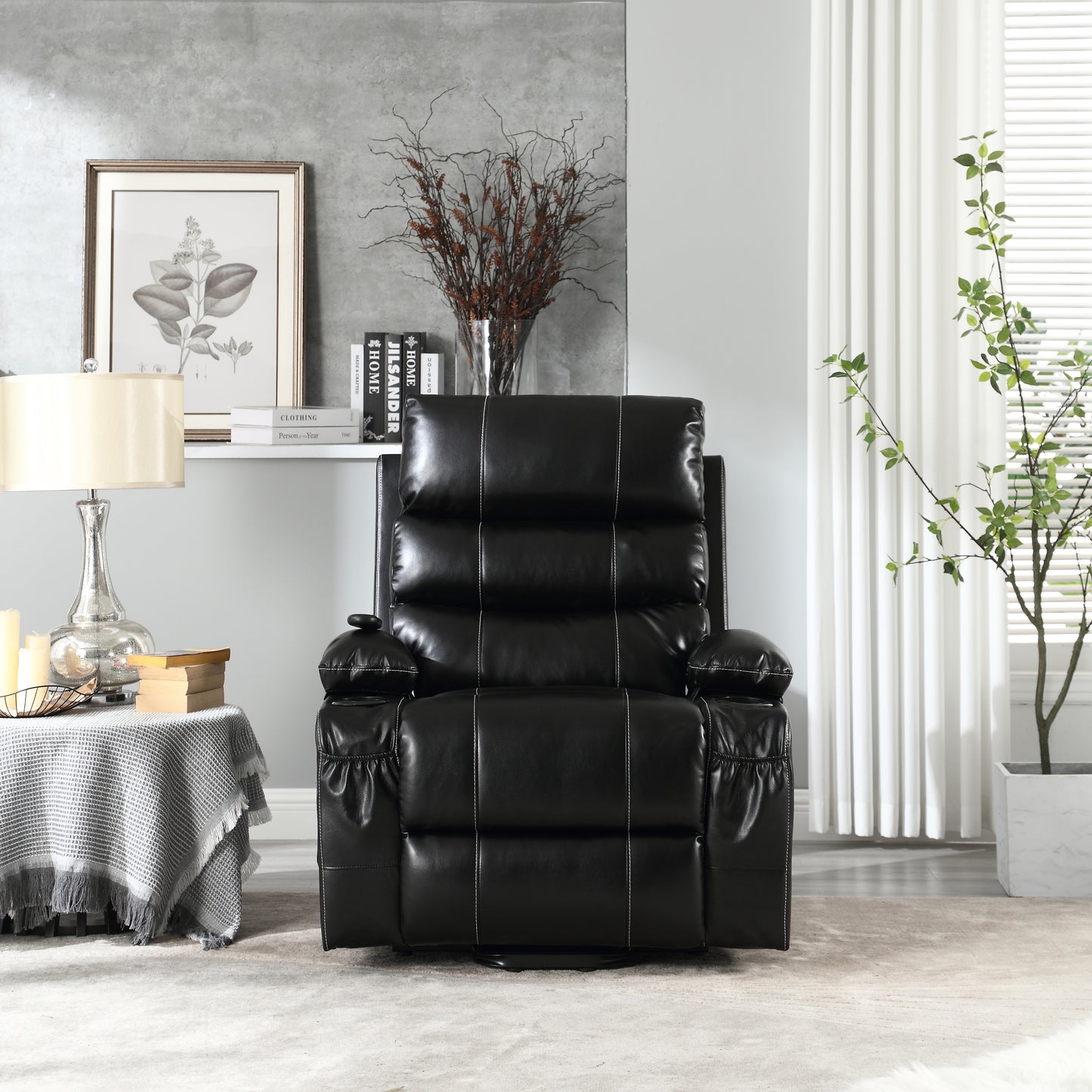 Elias Large Power Lift Recliner Chair with Massage - Black