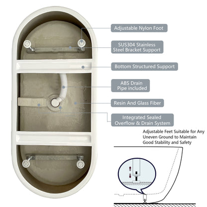 Onpa 55" Oval Shape  Acrylic Freestanding  Soaking Bathtub - Gloss WhiteOnpa