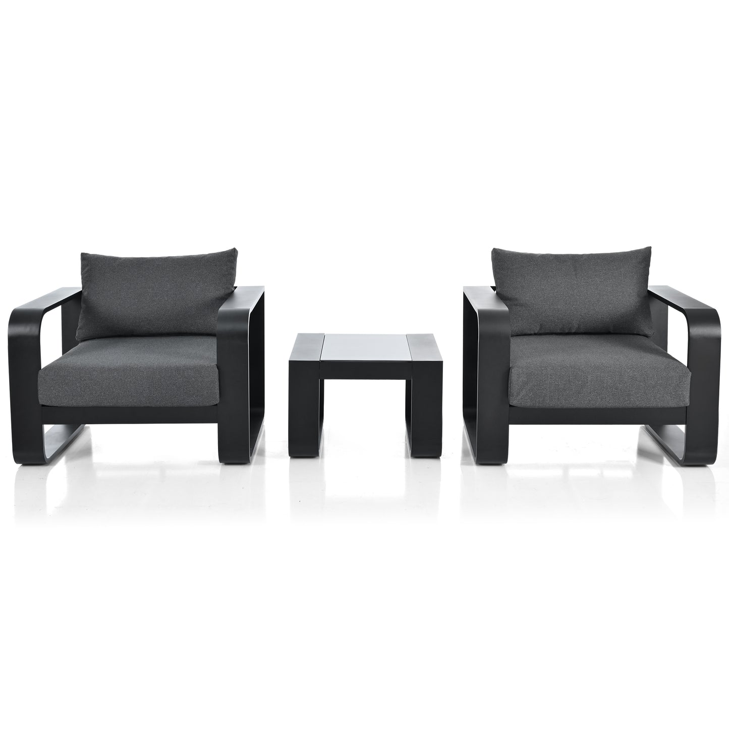 Abel 3 Pc Aluminum Frame Patio Sofa Set - Black+Gray