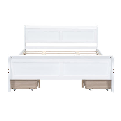 Meg Queen Size Wood Platform Bed with 4 Drawers - White