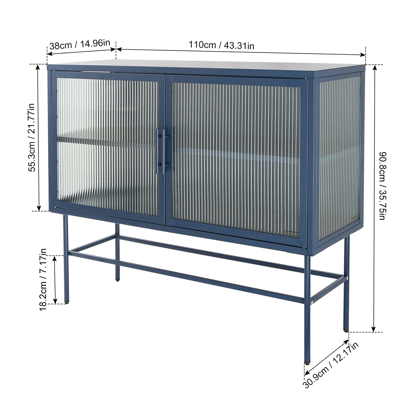 Pratt II Double Door Tempered Glass Sideboard - Blue