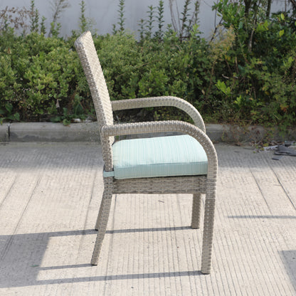 Aaron Outdoor Wicker Dining Chairs With Cushion (Set of 8) - Gray/Aqua