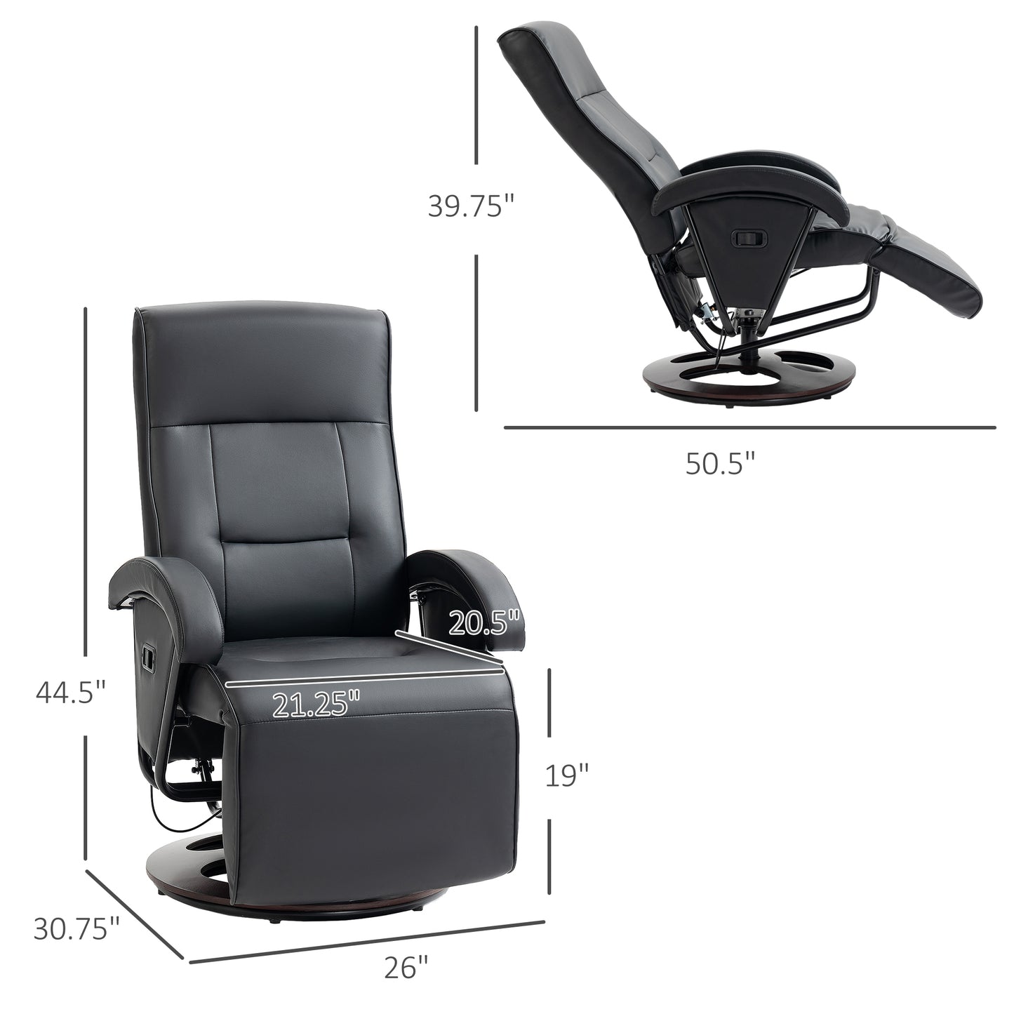 Alexia PU Recliner with Footrest - Black