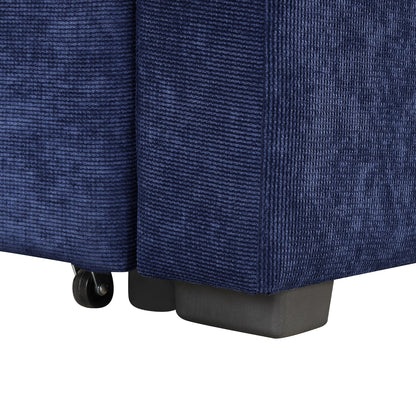 Novak L-shape Sofa Bed Pull-out Sleeper Sofa with Wheels - Navy Blue