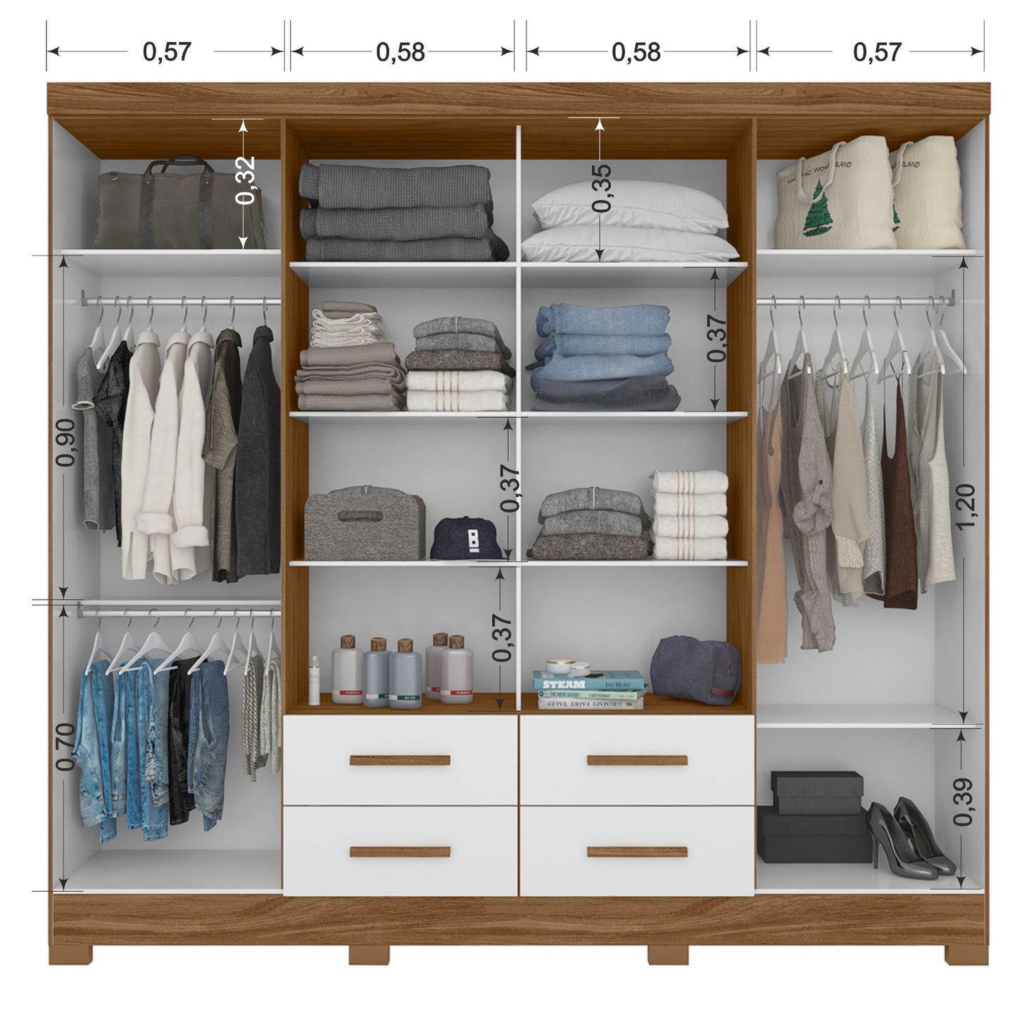 Wardrobe San Lorenzo Plus - Natural/White + Mirror