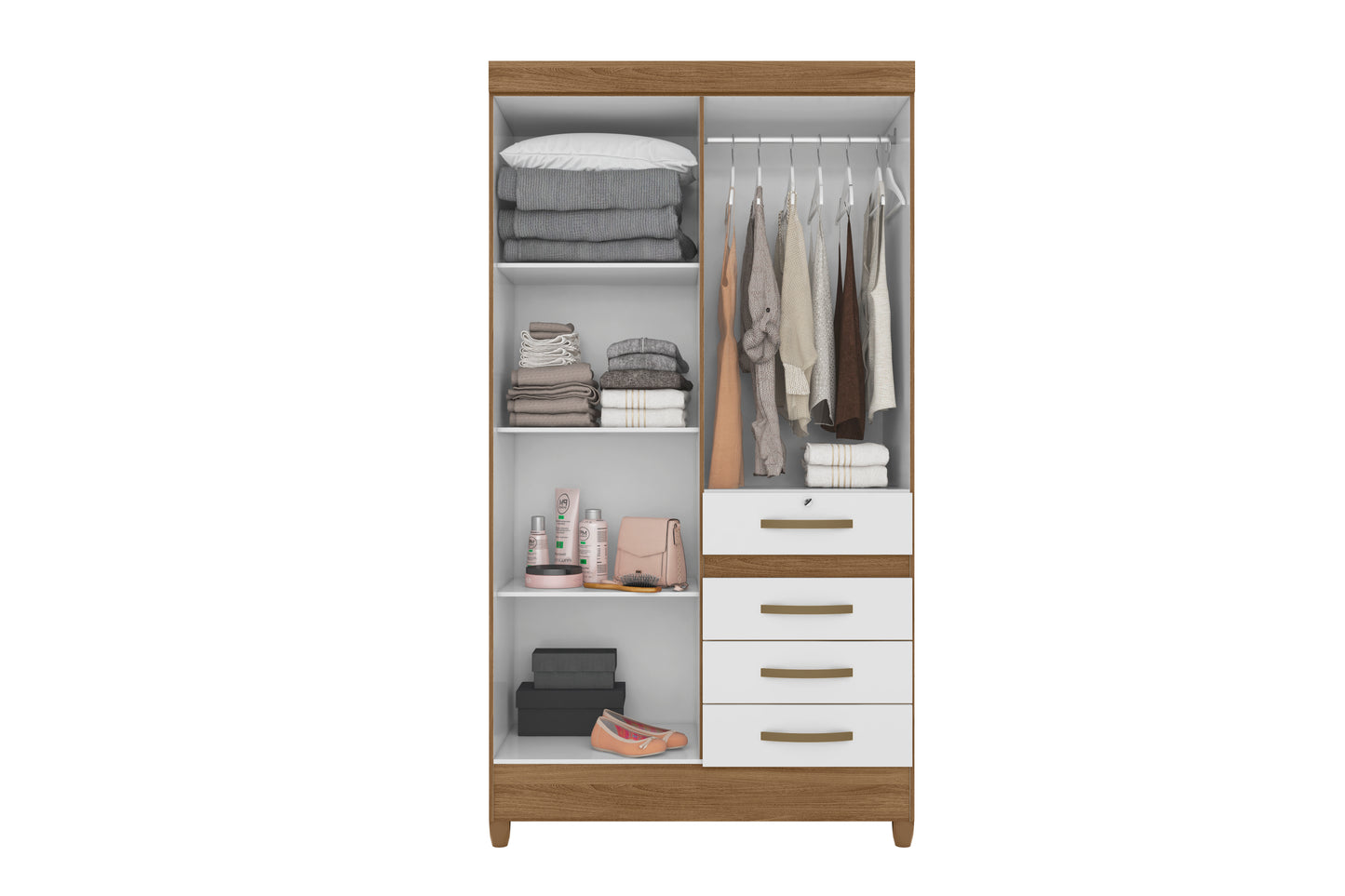 Wardrobe Sobral - Natural/White + Mirror