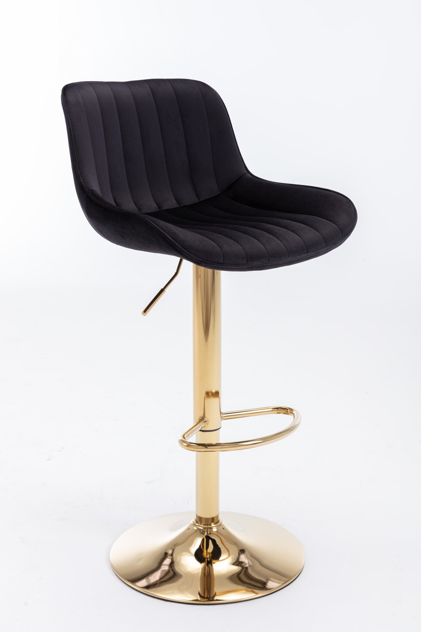 Stramline Adjustable Velvet + Golden Leg Bar Stool - Black Set of 2