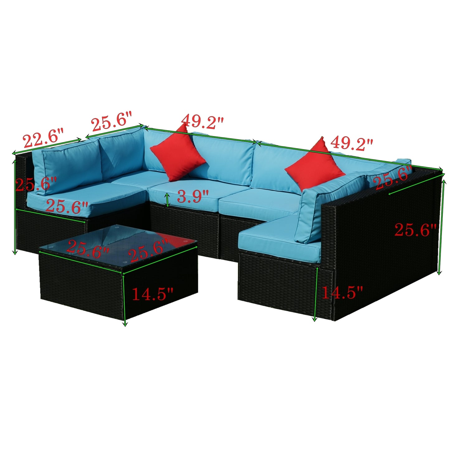 Russo 5 Pc Outdoor Patio Rattan Sectional Sofa Set - Black+Blue