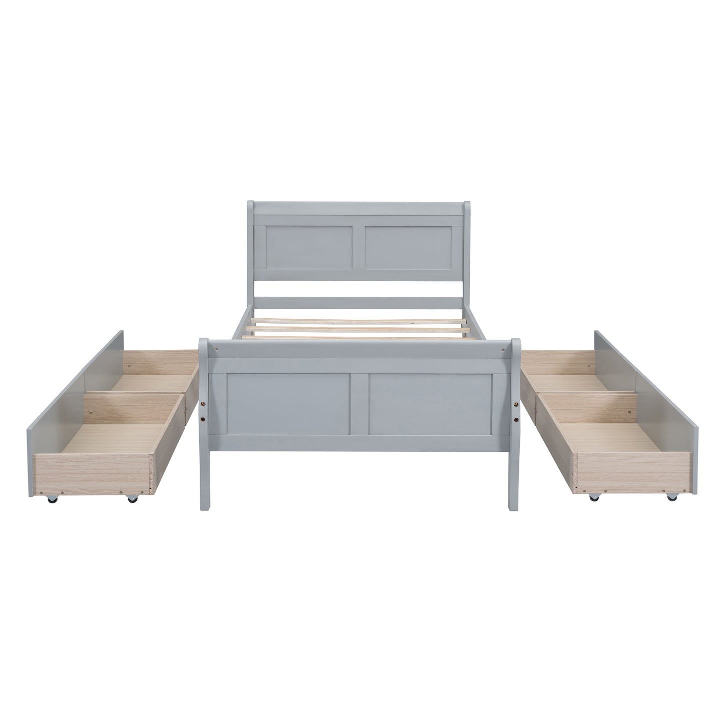 Meg Twin Size Wood Platform Bed with 4 Drawers - Gray