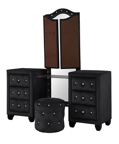 Selina Velvet 6-Drawer Makeup Vanity Set - Black