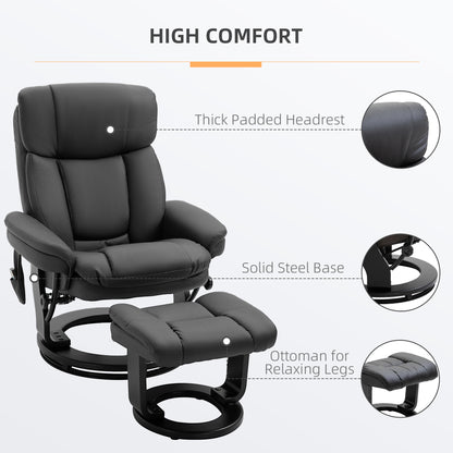 Flynn PU Leather Massage Recliner Chair with Ottoman - Black