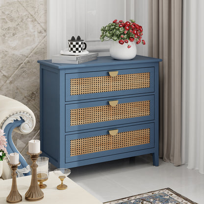 Valerie Natural Rattan 3 Drawer Cabinet - Blue