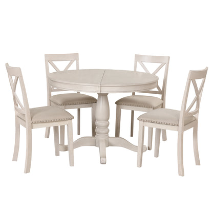 Vivia 5pc Dining Set Round Table 4x side Chairs - White