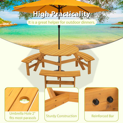 Nix 6-Person Circular Outdoor Wooden Picnic Table - Natural