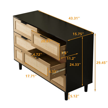 Osteen 6 Drawers Rattan Dresser - Black