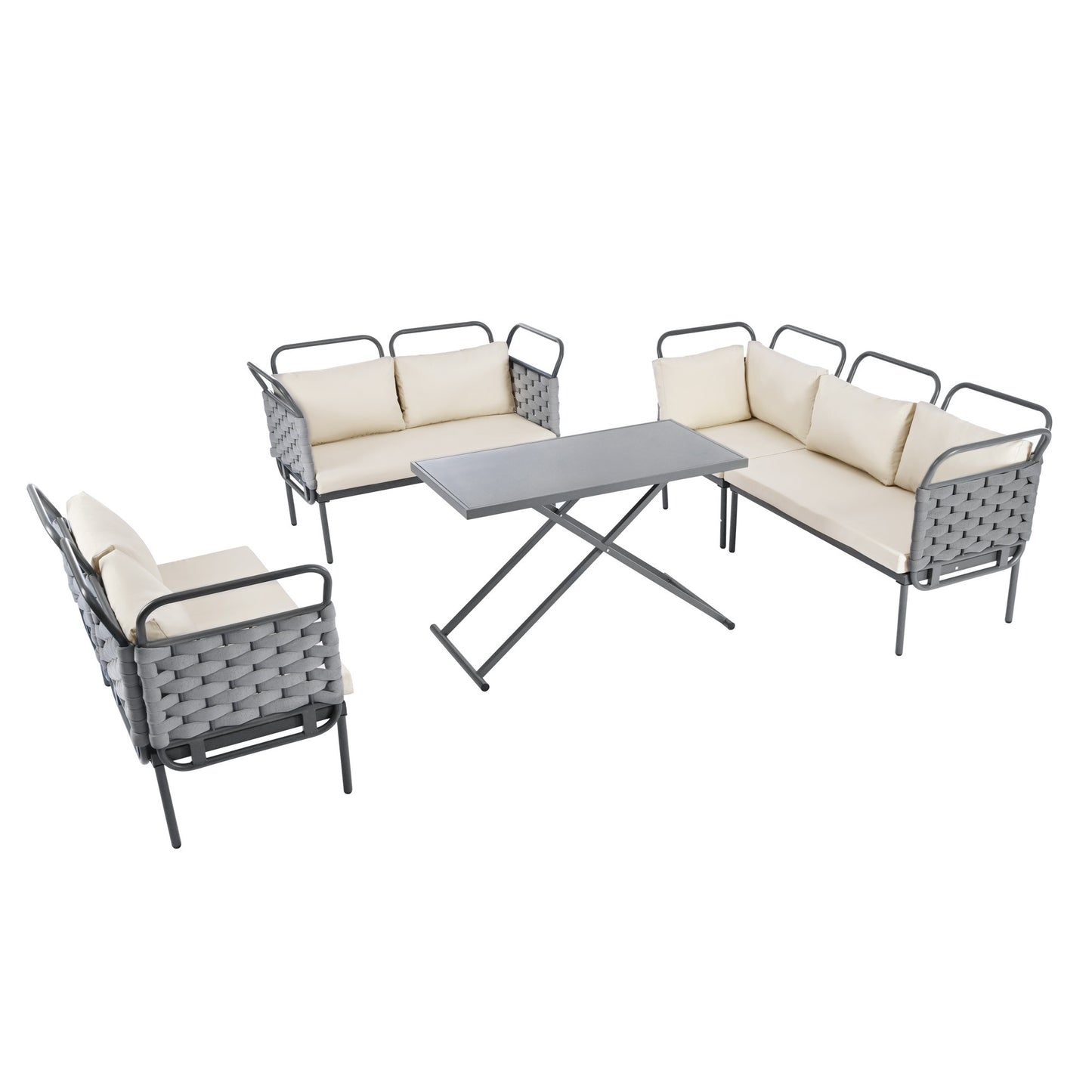 Rocio 5 Pc Patio Woven Rope Sectional Sofa Set - Gray+Beige