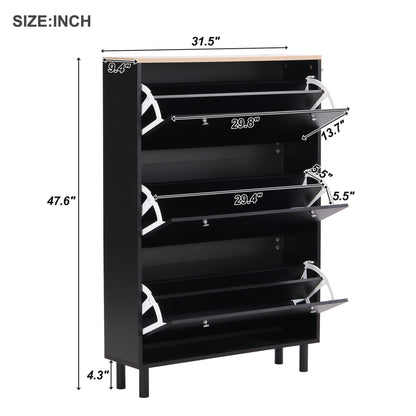 Bio Shoe Cabinet with 3 Flip Drawers - Black