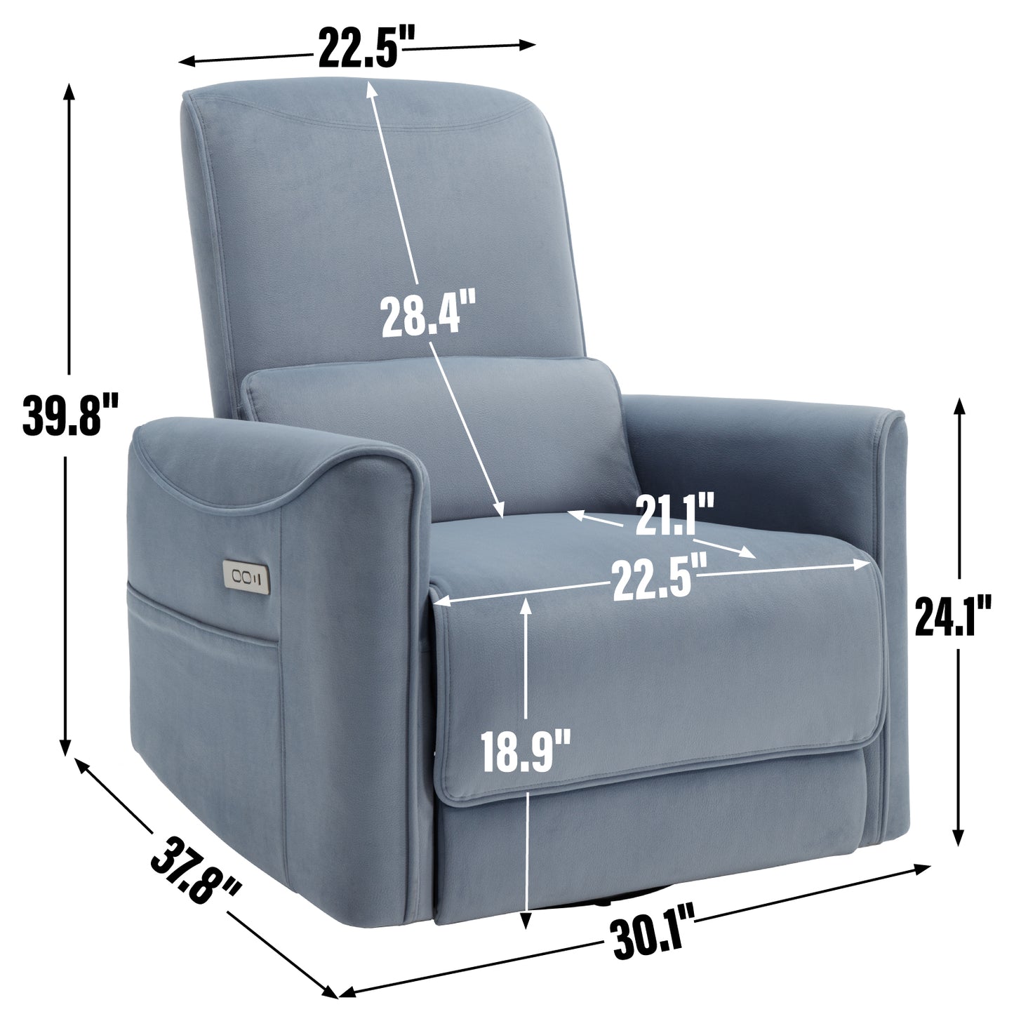 Spencer Swivel and Rocker Power Recliner Chair - Blue