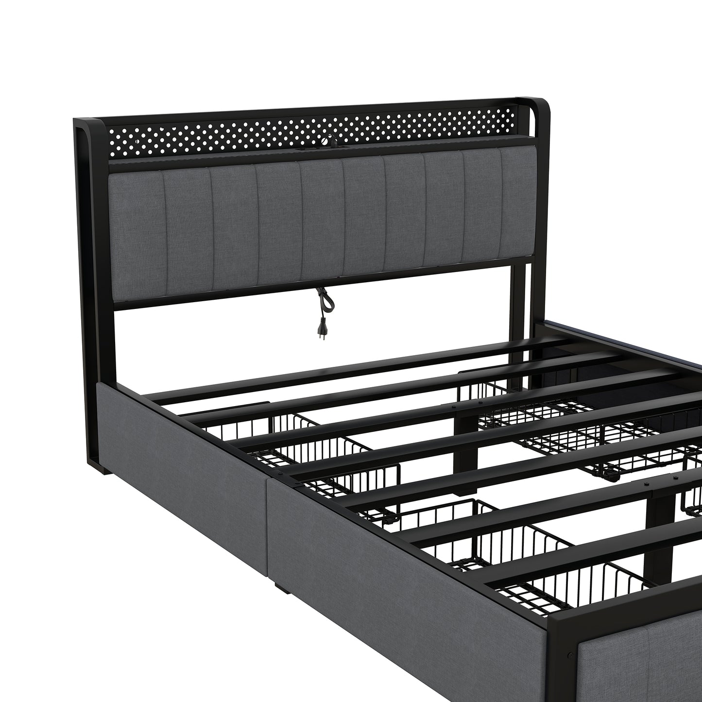 Kie Queen Size Bed Frame with LED - Dark Gray