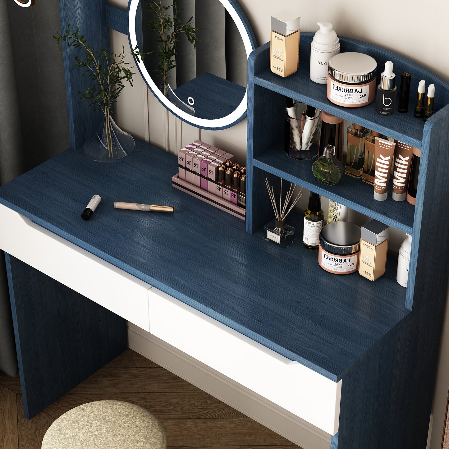 Anita Vanity Desk with HD Mirror - Blue