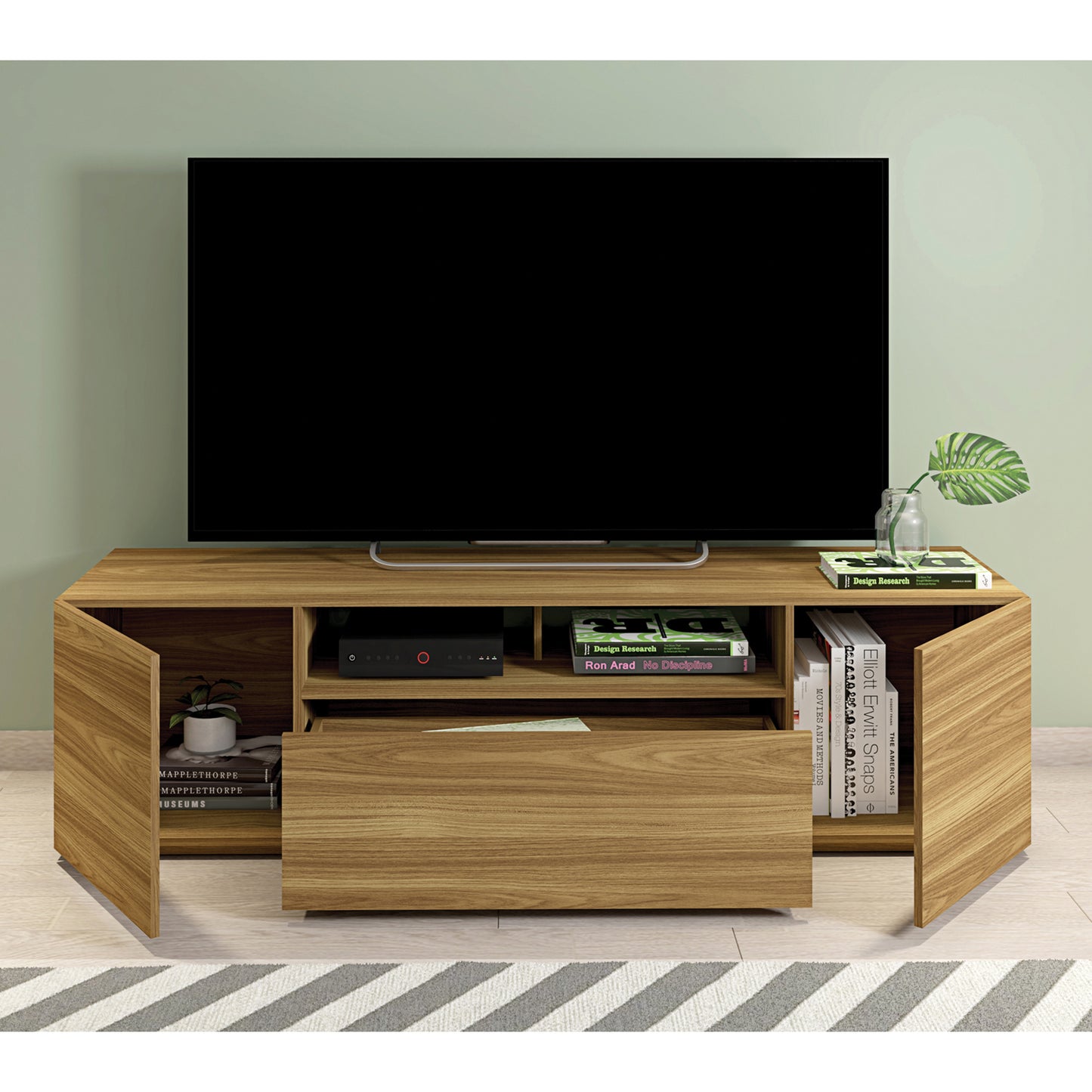 Kenet 71 Inches Handcrafted Wood TV Media Entertainment Console - Brown