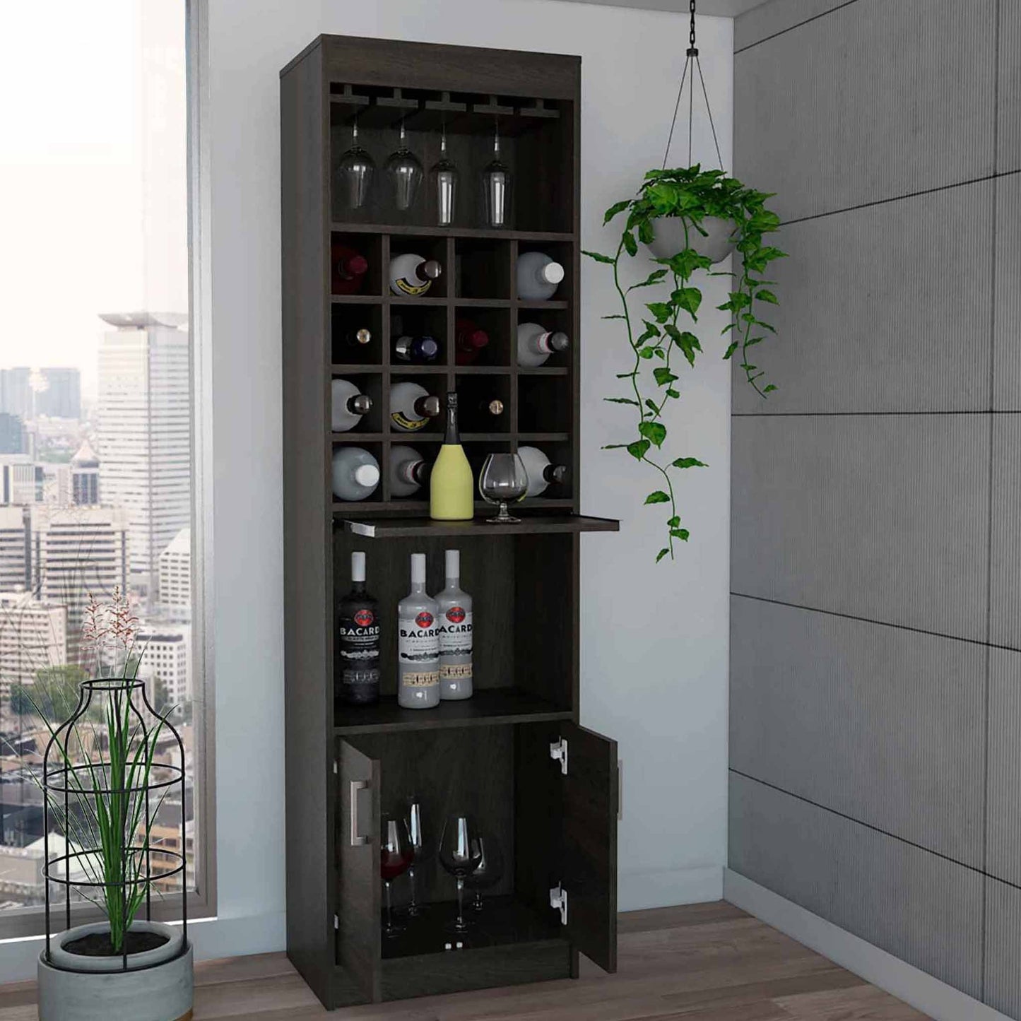 Wolcott 16-Bottle 1-Shelf Bar Cabinet - Espresso