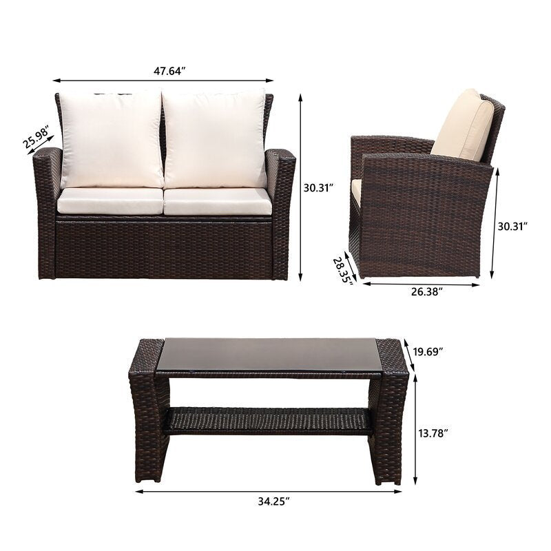 Darnell 4 Pc PE Rattan Wicker Outdoor Patio Furniture Set - Brown