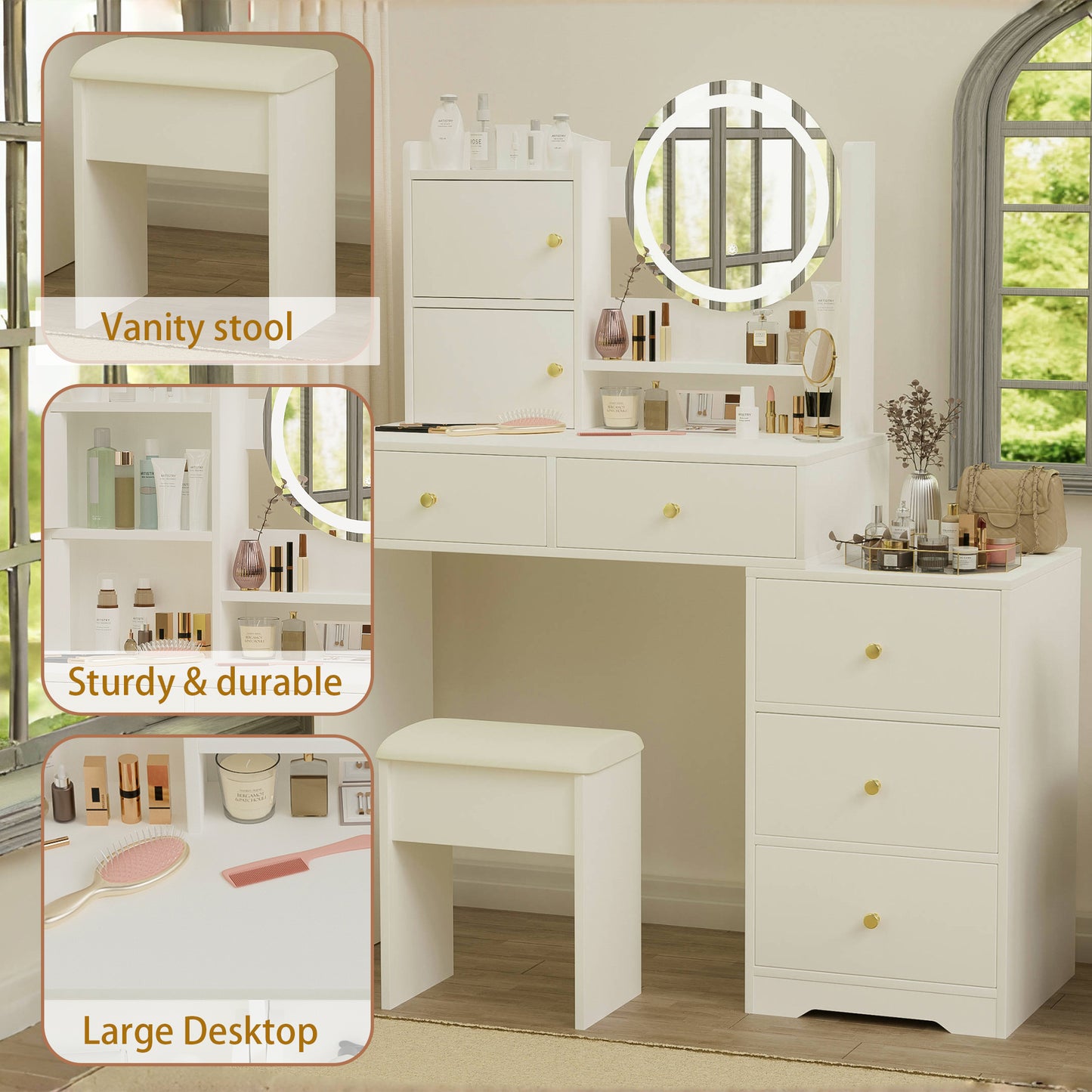 Zamo Vanity Desk with Mirror and Lights