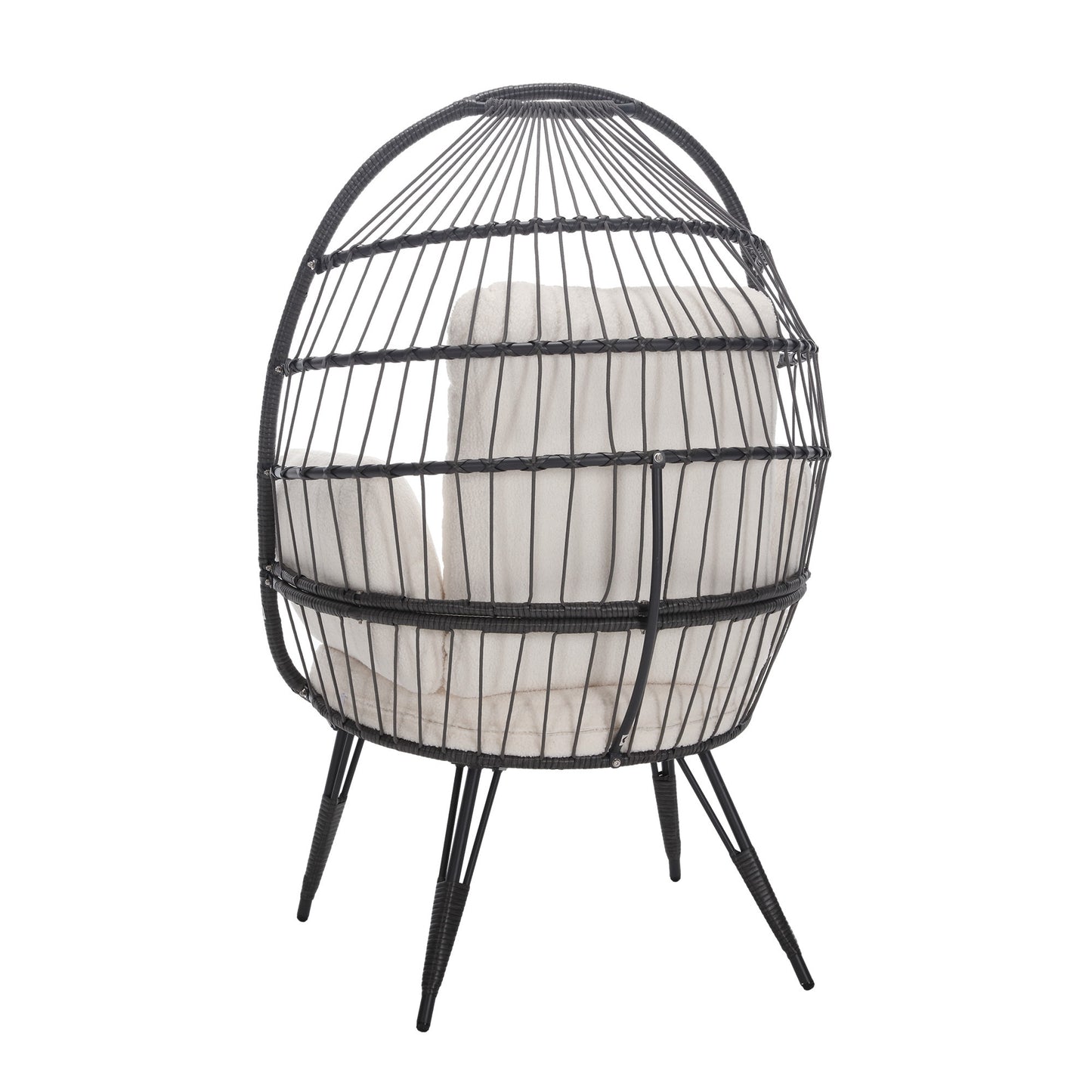 Mora Egg Wicker Outdoor Indoor Basket Chair - White Teddy