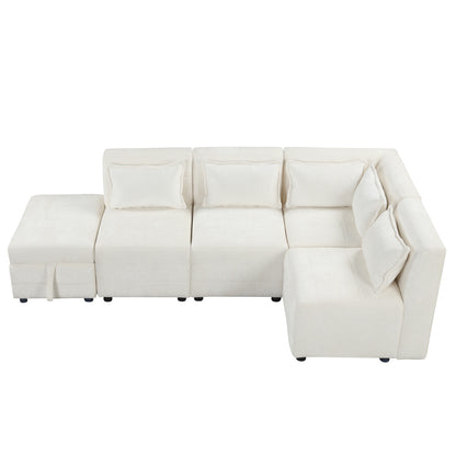 Lexi Sectional Sofa 5-seater Modular Couches with Storage Ottoman - Cream