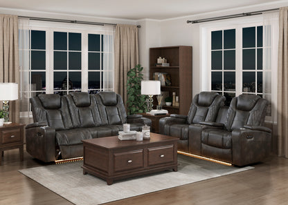 Roxa Dual Reclining Loveseat with  LED Center Console - Brown