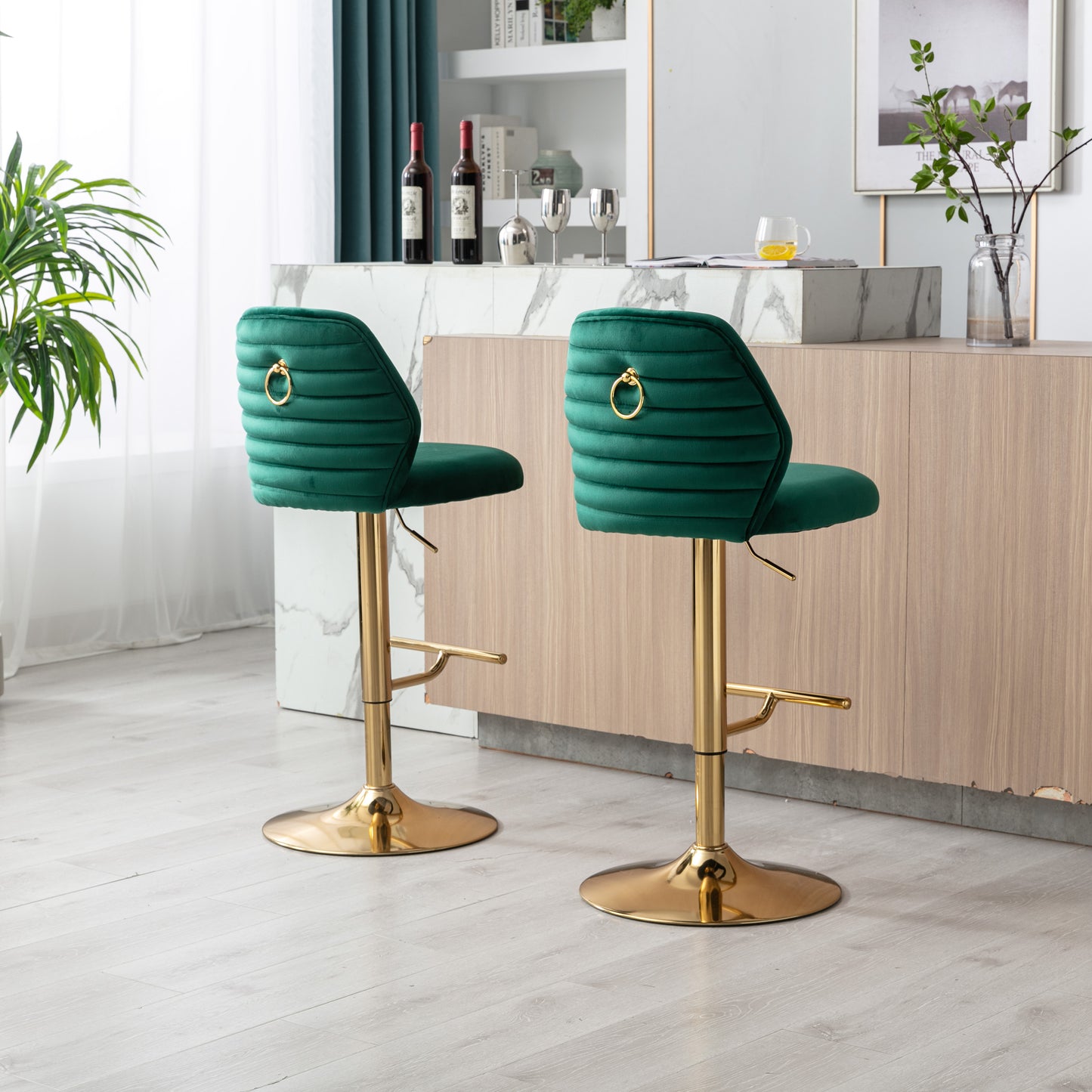 Comb Adjustable Counter Height Bar Stool - Green Set of 2